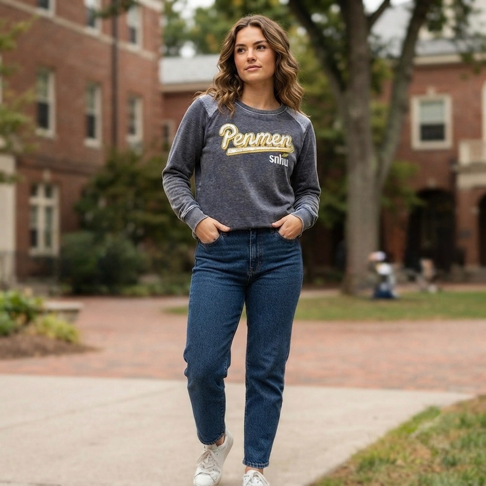 Camp David SNHU Penmen Sweatshirt Womens Large Blue Acid Wash Fleece Pullover
